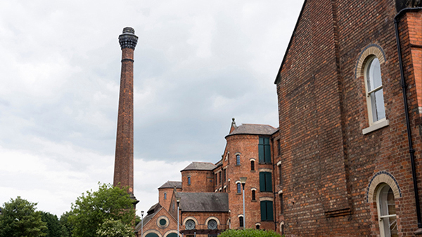 Old brick tower and building.