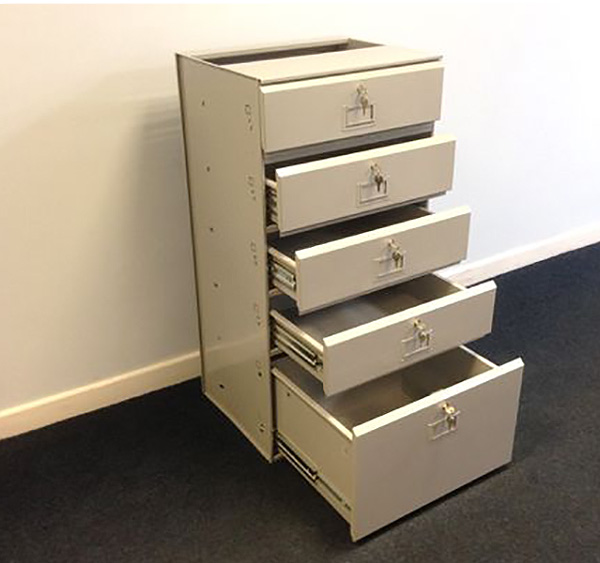 Sheet metal Lockbox drawers.