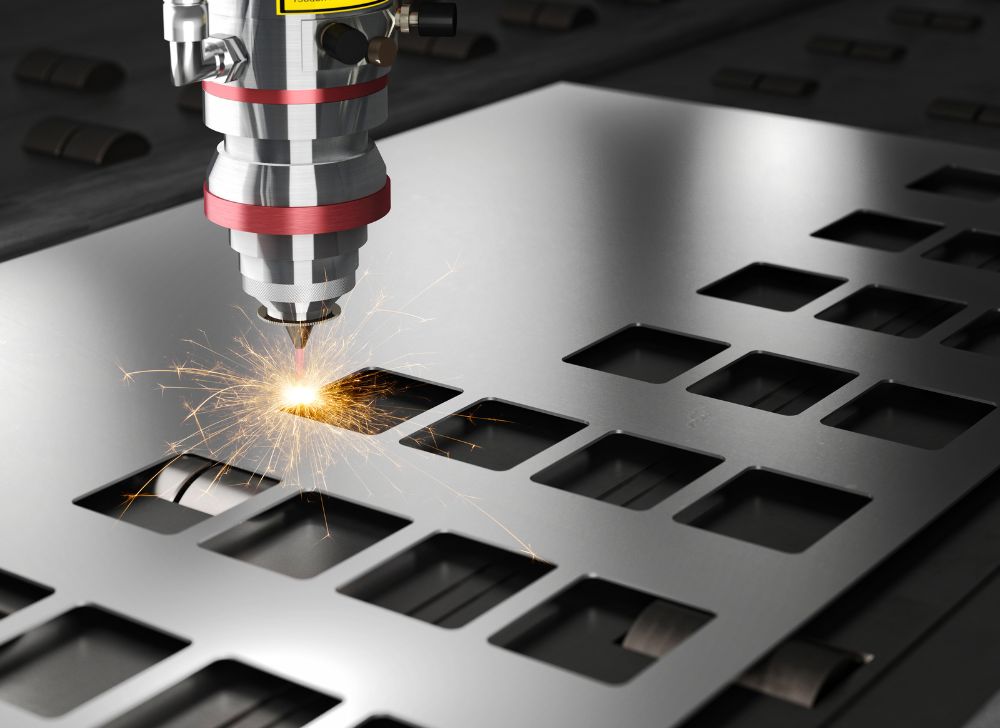 Laser cutting process in sheet metal fabrication.